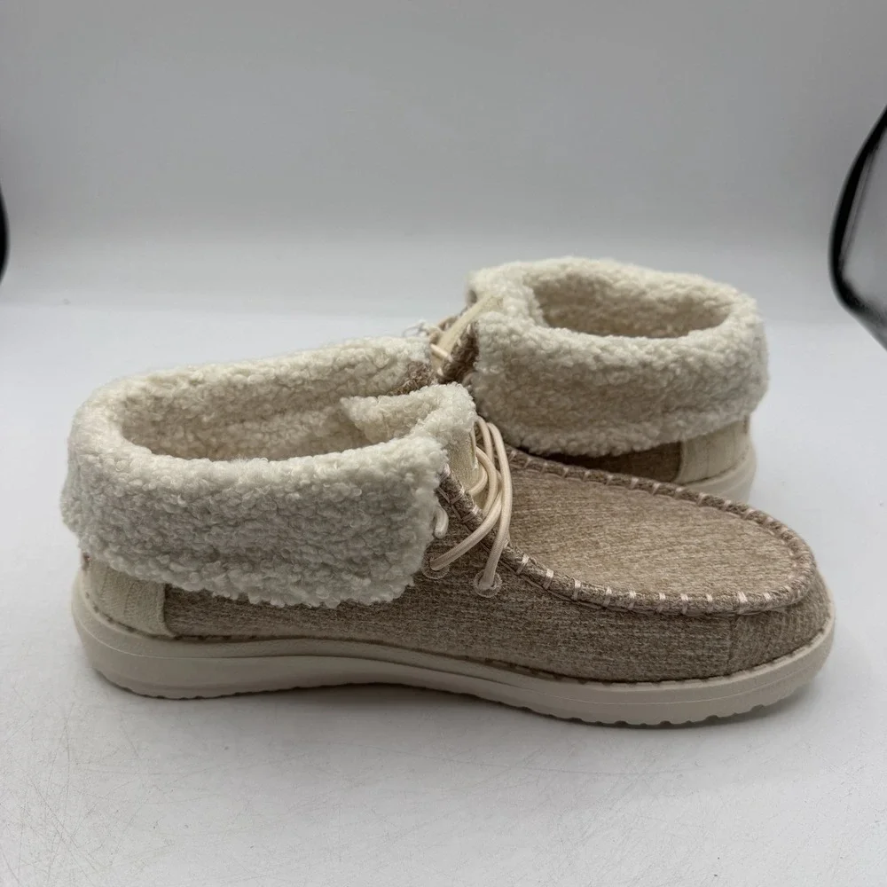 Hey Dude Wendy Fold‎ Y Brushed Cozy Shoes Girls Sz J 5 Ivory Slip On 42143-105